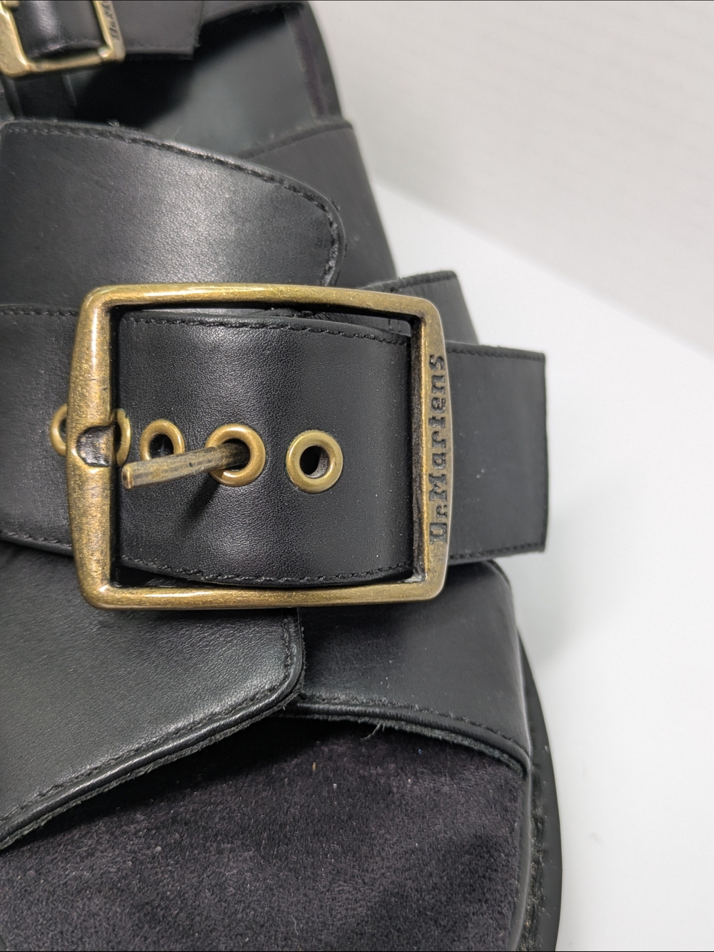 Black Chunky Heel Platform Sandals with Buckle - Picture 4 of 11